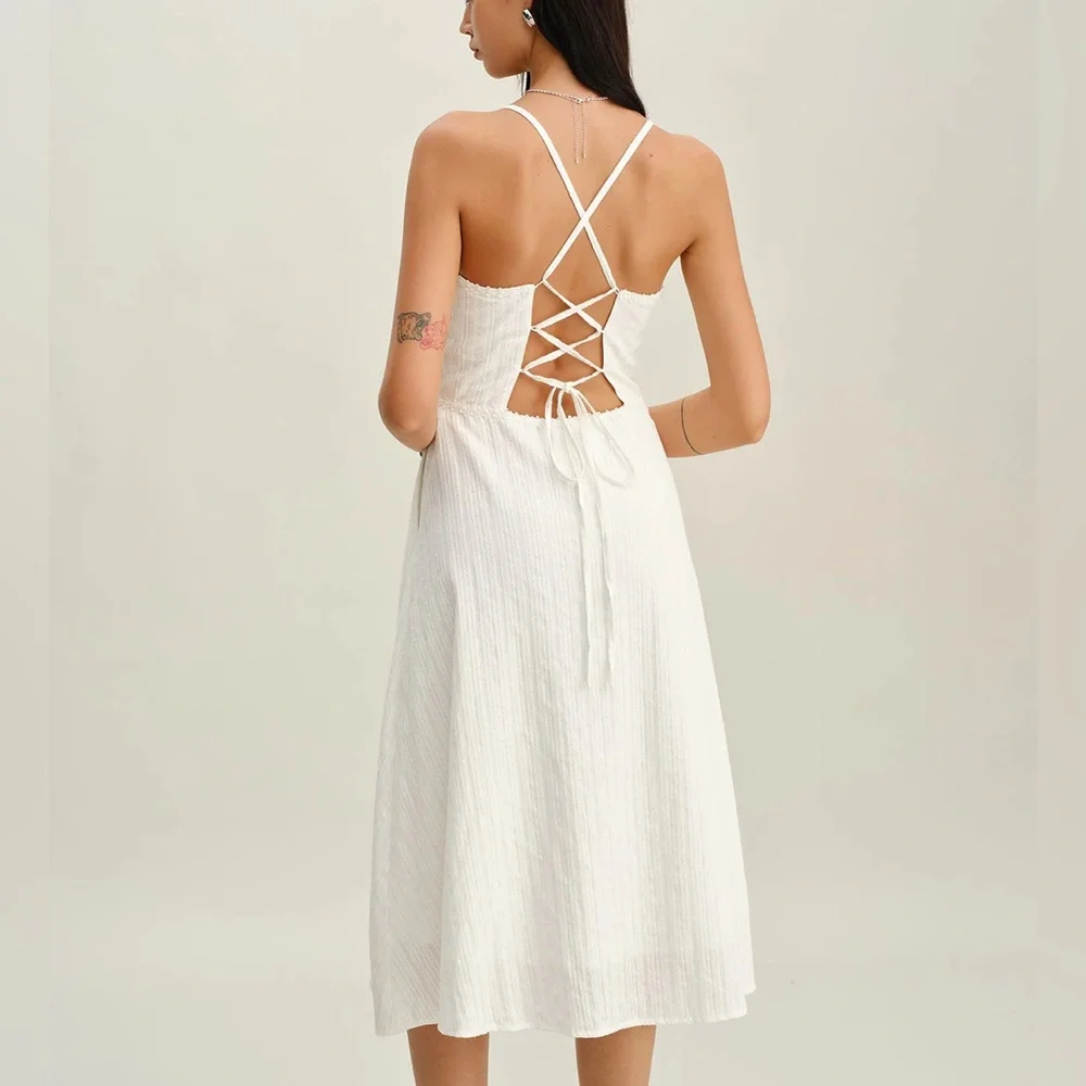 Rihoas White Pocket A-Line Slip Midi Dress - Picture 5 of 9